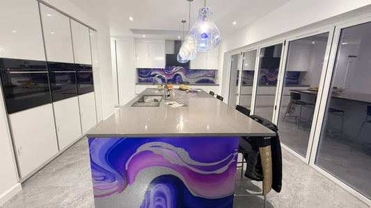 Cadbury Purple Meets Modern Minimalism: A Bold Glass Splashback Collaboration with Alba Interiors