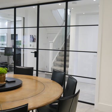 Linear Frame – Double Hinged Glass Door with 2 Side Panels, Latch and Frame – PMF