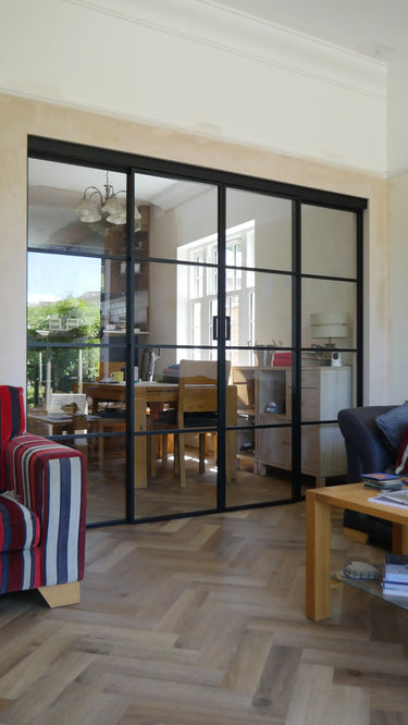 Vista Grid – Double Sliding Glass Door with Two Side Panels – PMF - CreoGlass®