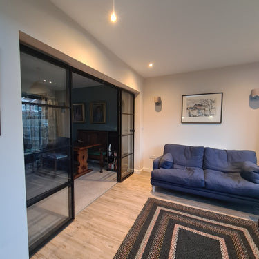 Lumi Frame – Double Hinged Glass Door with 2 side panels, Knob and Frame – PMF