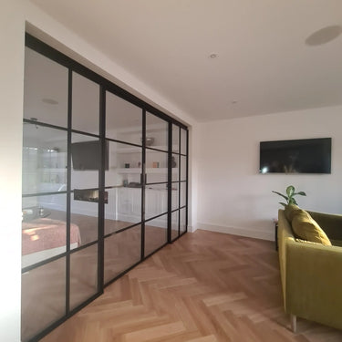 Atrium Grid – Double Sliding Glass Doors with Two Side Panels – PMF - CreoGlass®