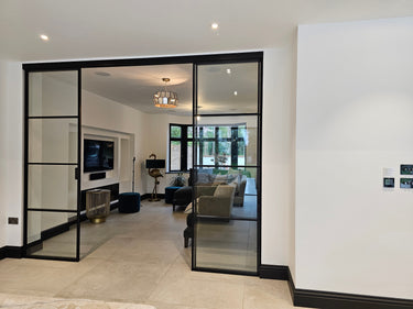 Modern Edge – Double Sliding Glass Door with Two Side Panels – PMF - CreoGlass®