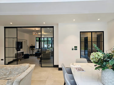 Modern Edge – Double Sliding Glass Door with Two Side Panels – PMF - CreoGlass®