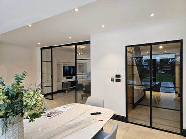 Modern Edge – Double Sliding Glass Door with Two Side Panels – PMF - CreoGlass®