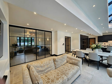 Modern Edge – Double Sliding Glass Door with Two Side Panels – PMF - CreoGlass®