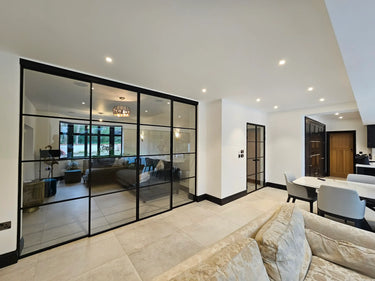Modern Edge – Double Sliding Glass Door with Two Side Panels – PMF - CreoGlass®