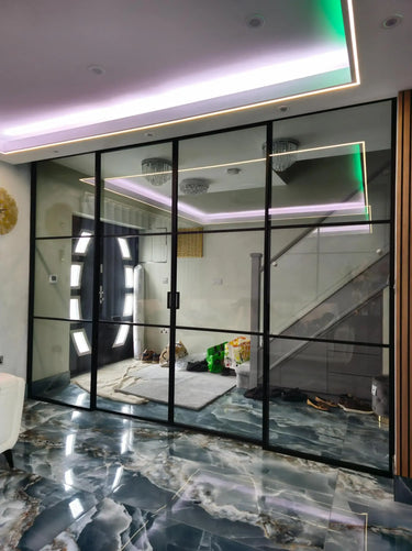 Studio Grid – Double Sliding Glass Door with Two Side Panels – PMF - CreoGlass®