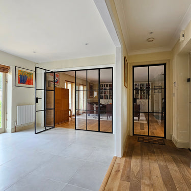 Loft Grid – Double Hinged Glass Door with 2 side panels, Latch and Frame – PMF