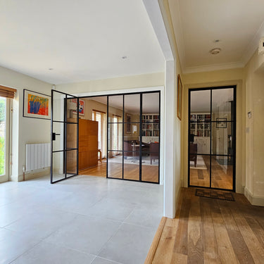 Loft Grid – Double Hinged Glass Door with 2 side panels, Latch and Frame – PMF