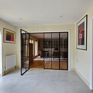 Loft Grid – Double Hinged Glass Door with 2 side panels, Latch and Frame – PMF