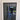 Modern double hinged black metal frame glass door with reflective surface in bright interior