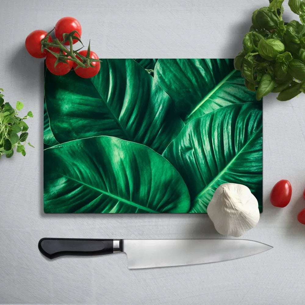 Anthurium Leaves Glass Chopping Board and Worktop - CreoGlass®