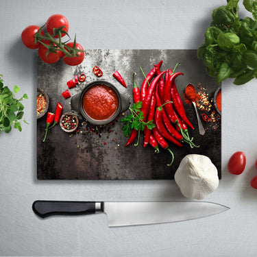 Bunch of Red Chillies Glass Chopping Board and Placemat - CreoGlass®