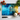 Colorful astronaut design glass chopping board with tomatoes, basil, garlic, and knife on white surface