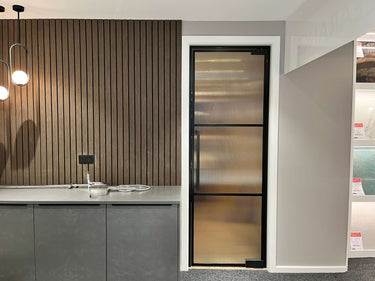 Axis Grid – Single Hinged Door with Knob and Frame – internal steel and glass door, photo 1