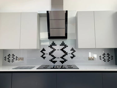 Black Pixel Stencil - Metallic Splashback - Bespoke - CreoGlass®