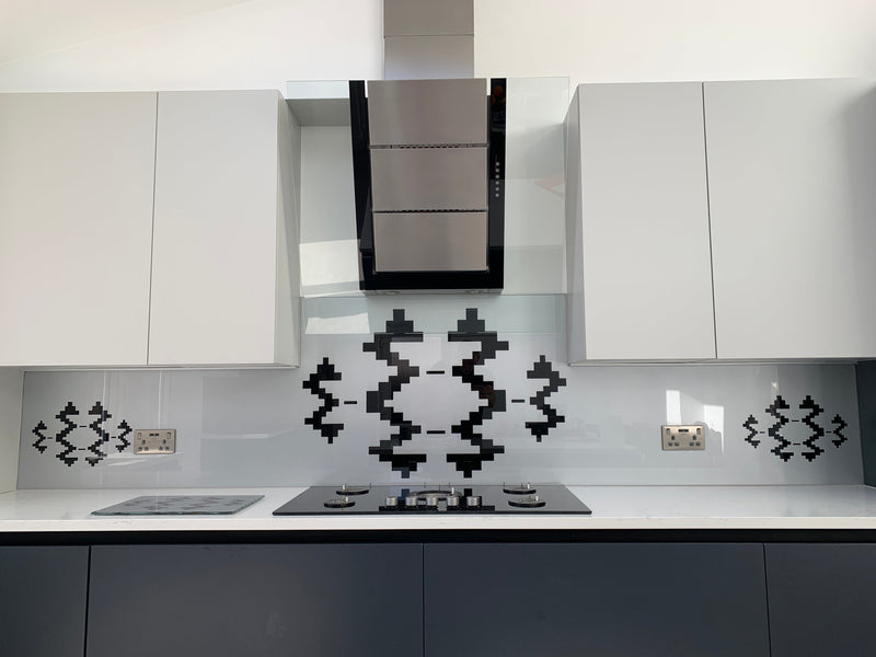 Black Pixel Stencil - Metallic Splashback - Bespoke - CreoGlass®