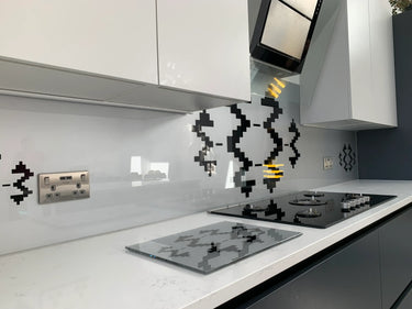 Black Pixel Stencil - Metallic Splashback - Bespoke - CreoGlass®