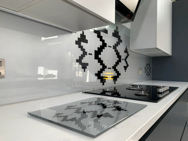 Black Pixel Stencil - Metallic Splashback - Bespoke - CreoGlass®