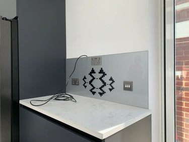 Black Pixel Stencil - Metallic Splashback - Bespoke - CreoGlass®