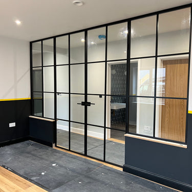 Industrial Edge – Double Hinged Glass Door with 2 side panels, Latch and Frame – PMF