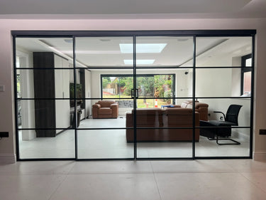 Urban Grid – Double Sliding Glass Doors with Two Side Panels – PMF - CreoGlass®