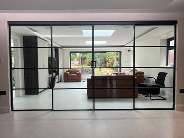 Urban Grid – Double Sliding Glass Doors with Two Side Panels – PMF - CreoGlass®