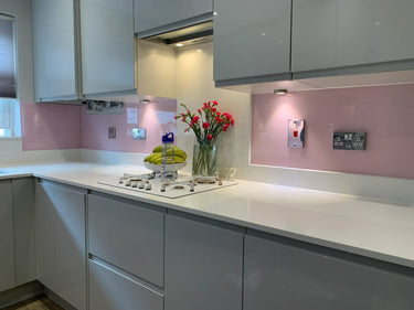 Powder Pink Colour Glass Splashback – Bespoke - CreoGlass®