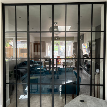 Studio Grid – Double Hinged Glass Door with 2 side panels, Handle and Frame – PMF