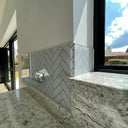 Herringbone Grey Printed Glass Splashback - Bespoke - CreoGlass®