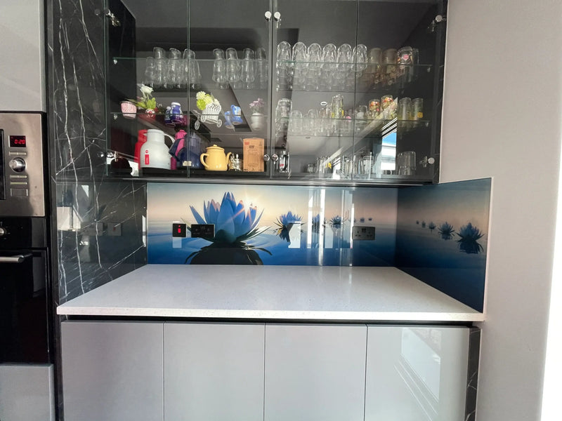Lotus Bloom Printed Glass Splashback – Bespoke - CreoGlass®