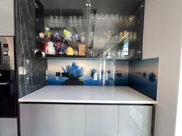 Lotus Bloom Printed Glass Splashback – Bespoke - CreoGlass®