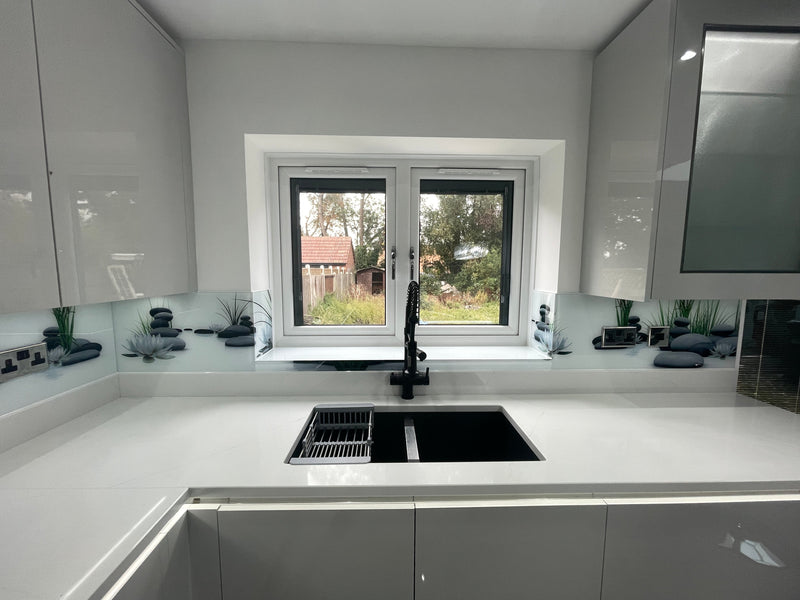 Zen Stones & Lotus – Printed Glass Splashback – Bespoke - CreoGlass®