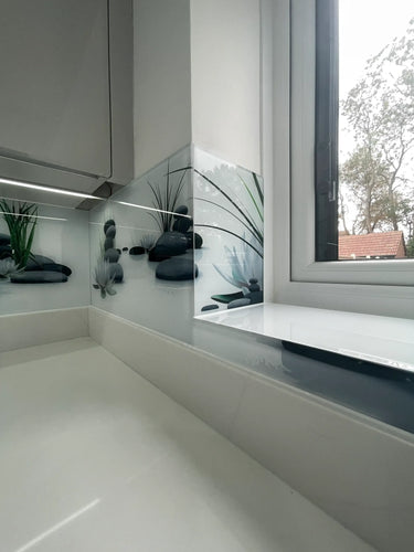 Zen Stones & Lotus – Printed Glass Splashback – Bespoke - CreoGlass®