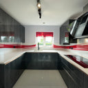 Fiery Red Printed Wave Glass Splashback – Bespoke - CreoGlass®