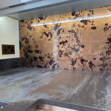 Amber and Black Marble - Textured Splashback - Bespoke - CreoGlass®