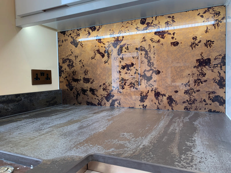 Amber and Black Marble - Textured Splashback - Bespoke - CreoGlass®