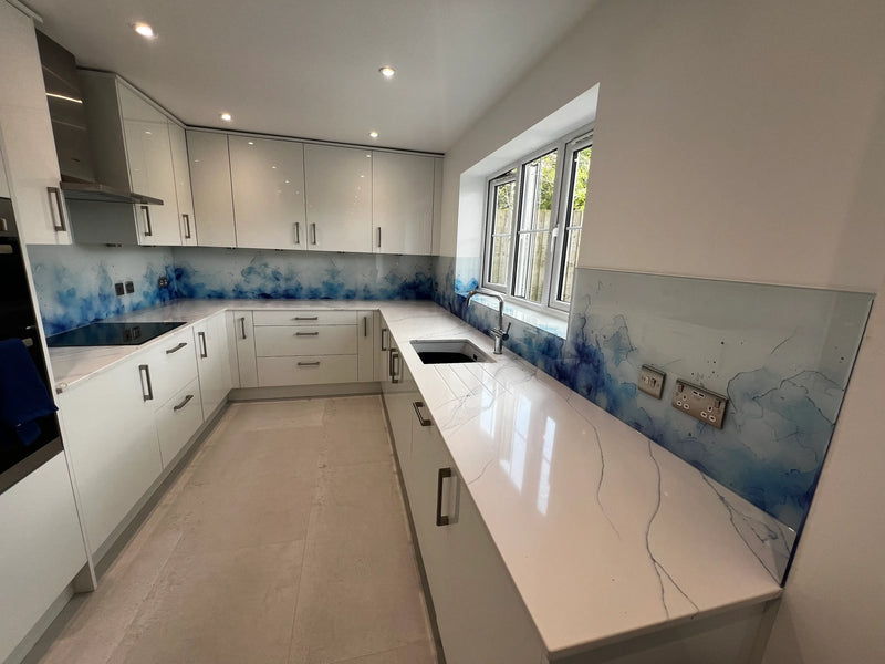 Azure Flame – Abstract Printed Splashback – Bespoke - CreoGlass®