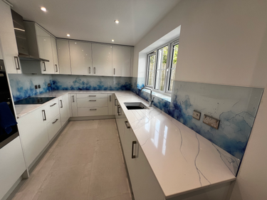 Azure Flame – Abstract Printed Splashback – Bespoke - CreoGlass®