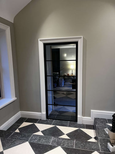 Luxe Grid – Single Hinged Door with Knob and Frame – internal steel and glass door, photo 3