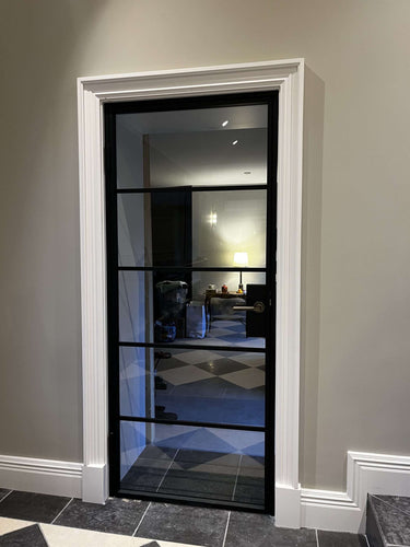 Luxe Grid – Single Hinged Door with Knob and Frame – internal steel and glass door, photo 2