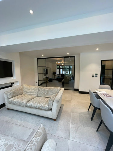 Modern Edge – Double Sliding Glass Door with Two Side Panels – PMF - CreoGlass®