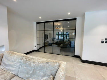 Modern Edge – Double Sliding Glass Door with Two Side Panels – PMF - CreoGlass®