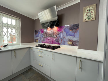 “Sophia” – Amethyst Rose – Liquid Ink Glass Splashback – Bespoke - CreoGlass®