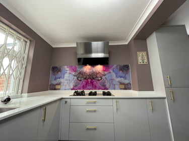 “Sophia” – Amethyst Rose – Liquid Ink Glass Splashback – Bespoke - CreoGlass®