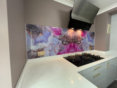 “Sophia” – Amethyst Rose – Liquid Ink Glass Splashback – Bespoke - CreoGlass®