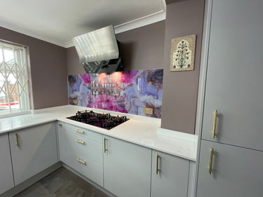 “Sophia” – Amethyst Rose – Liquid Ink Glass Splashback – Bespoke - CreoGlass®