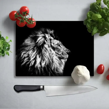 Lion Head Black and White Glass Chopping Board and Placemat - CreoGlass®