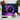 Neon purple bubbles design chopping board with kitchen knife, tomatoes, garlic, and basil on white surface
