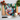 Colorful painted woman portrait with flowers, kitchen knife, garlic, tomatoes, and basil on white surface